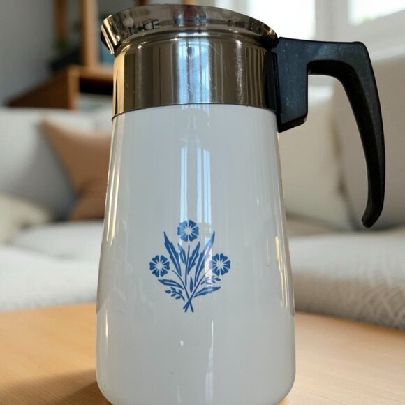 CorningWare 9 Cup Stove Top Percolator Cornflower Pattern Coffee Pot - Picture 2 of 15